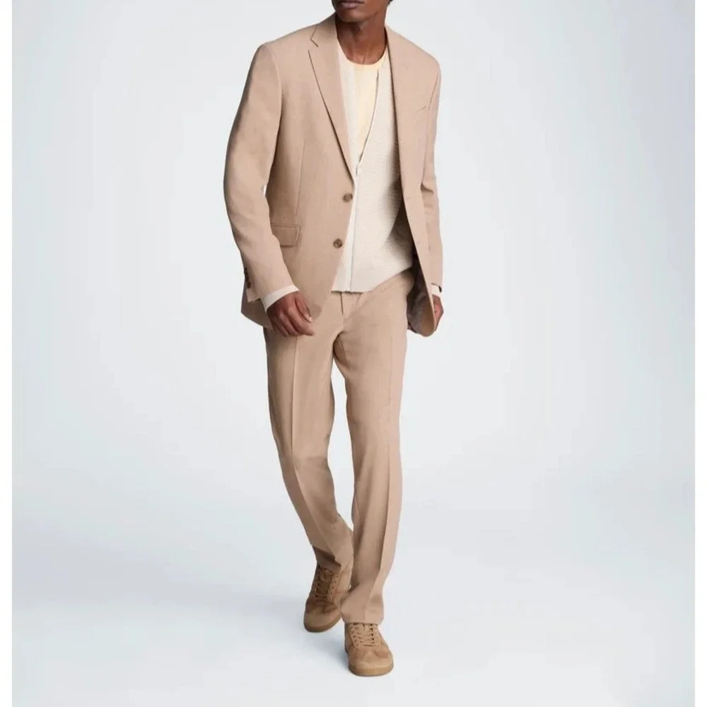 Kenneth Cole Reaction Mens Slim fit 2 Piece Suit 42S Pants 35W 32L Tan Brown